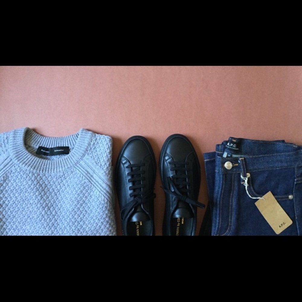 LWD sweater, sneakers, and jeans